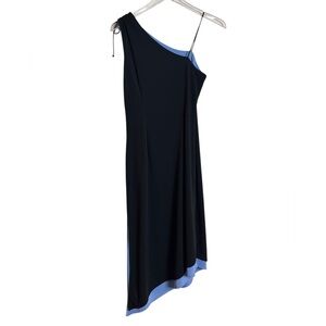 Vintage 90's Express Asymmetrical Minimalist Black & Baby Blue Midi Dress Sz 5/6
